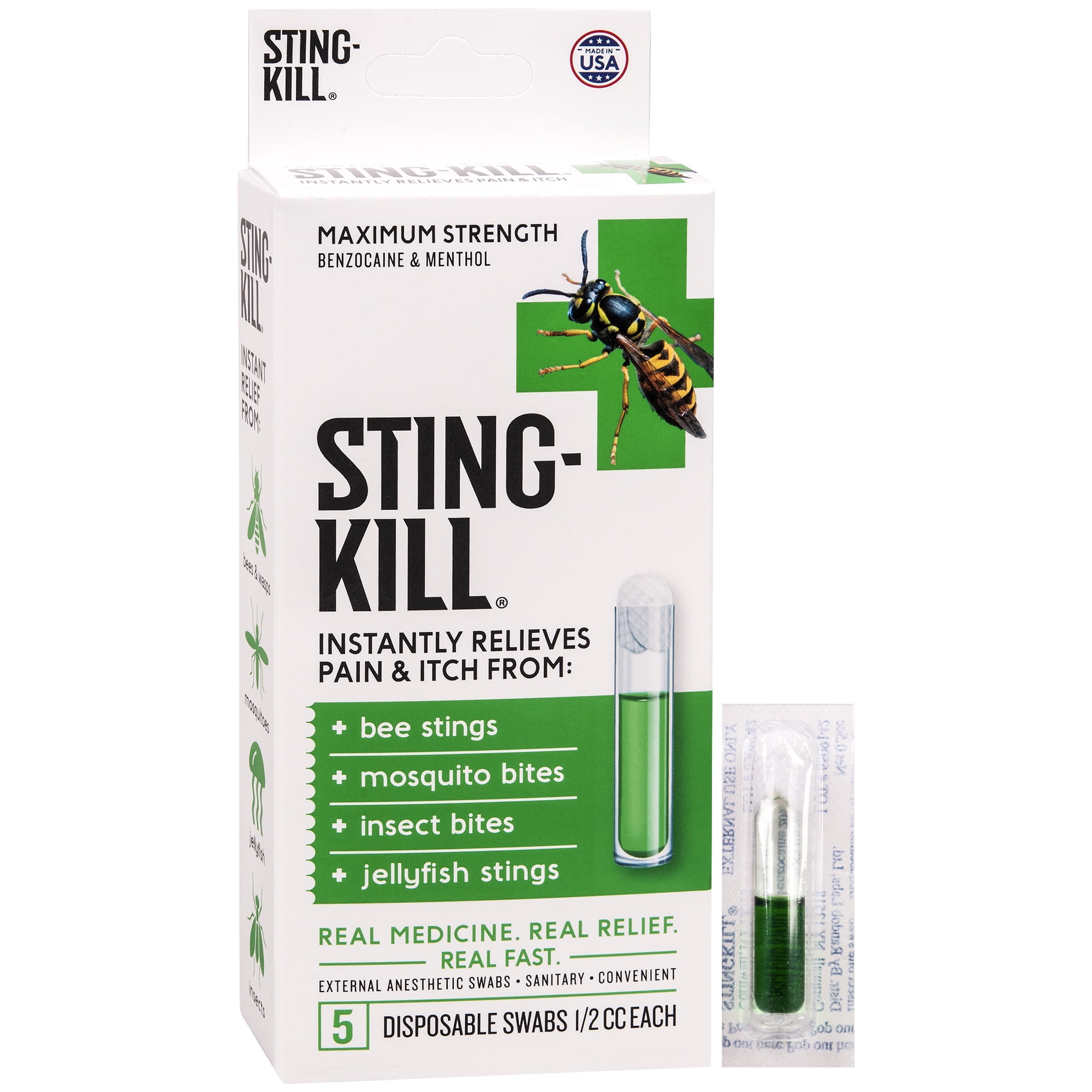 StingKill First Aid Anesthetic Swabs, Instant Pain + Itch Relief From