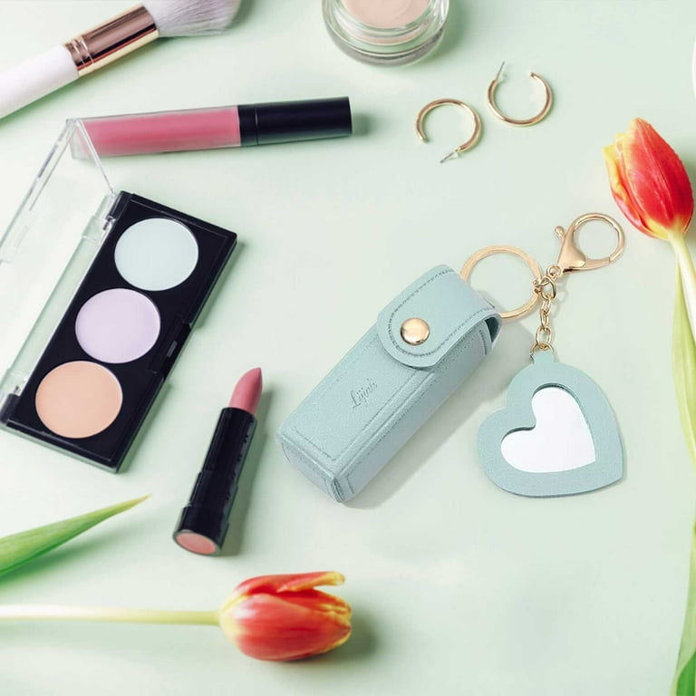 PU Leather Portable Chapstick Holder Key Chain Bulk with Mirror