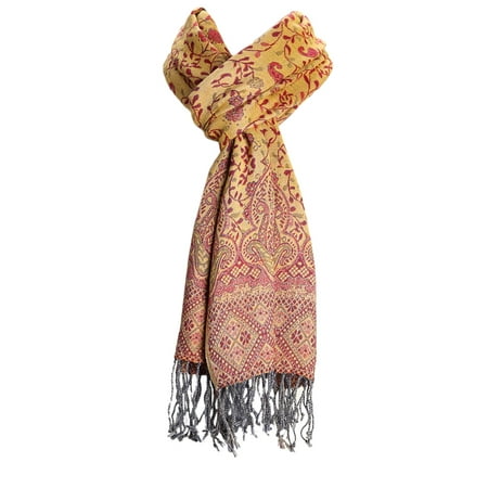 Layer Scarf - Amtal Women Reversible Paisley Brocade Floral Pashmina Shawl Scarf w/Fringes