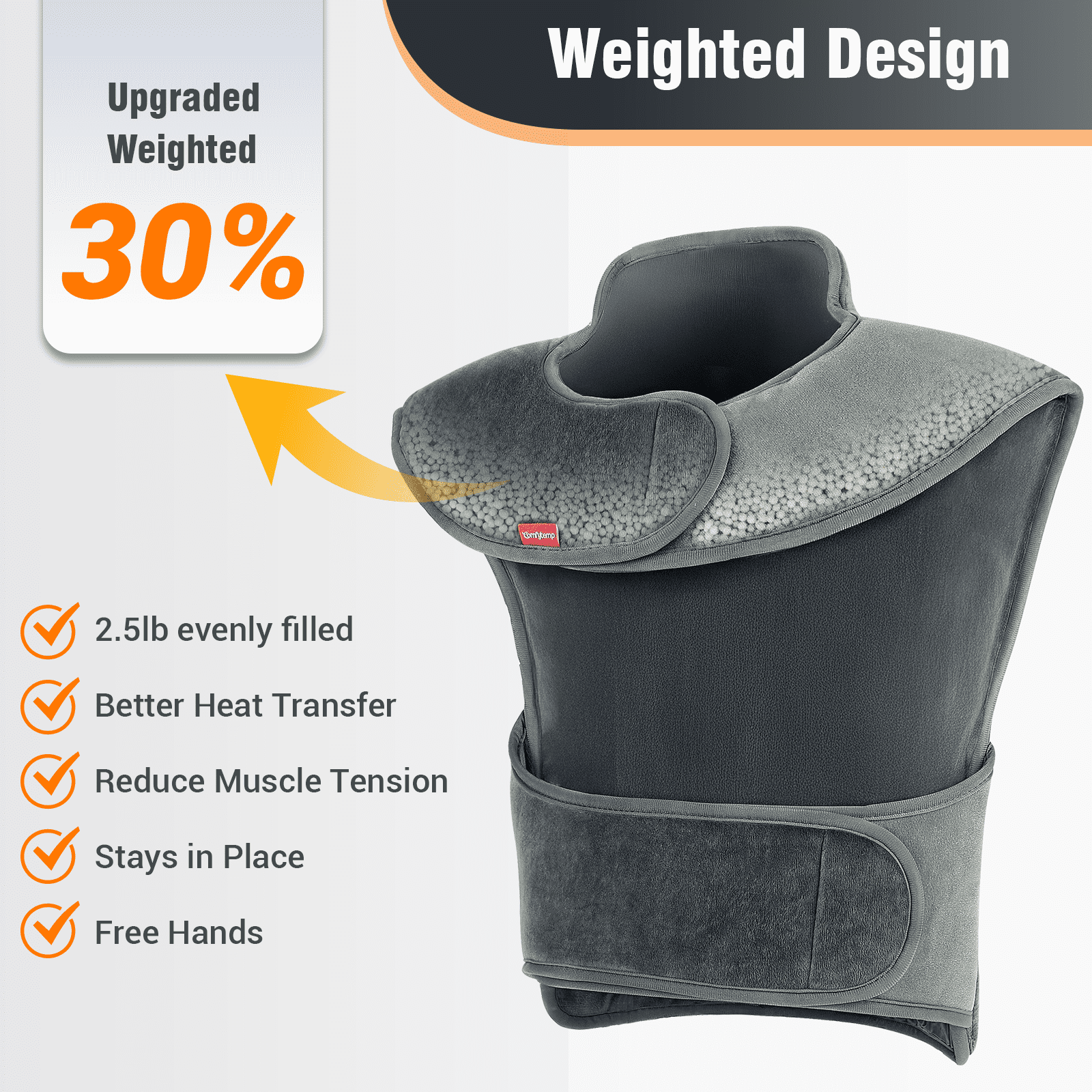Comfytemp Large Weighted Heating Pad with 6 Heat Settings & Auto Shut-off for Full Body Stress Relief, Gray, 22"x20"