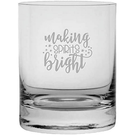 Making Spirits Bright Merry Christmas Etched 11oz Crystal Rocks Whisky Glass