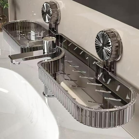 Luxorio Suction Bathroom Organizer, Shower Suction Organizer Rack Above Sink, No-Drill Wall-Mounted Shower Shelf, for Bathroom Kitchen Multipurpose Storage Shelfs (Black)