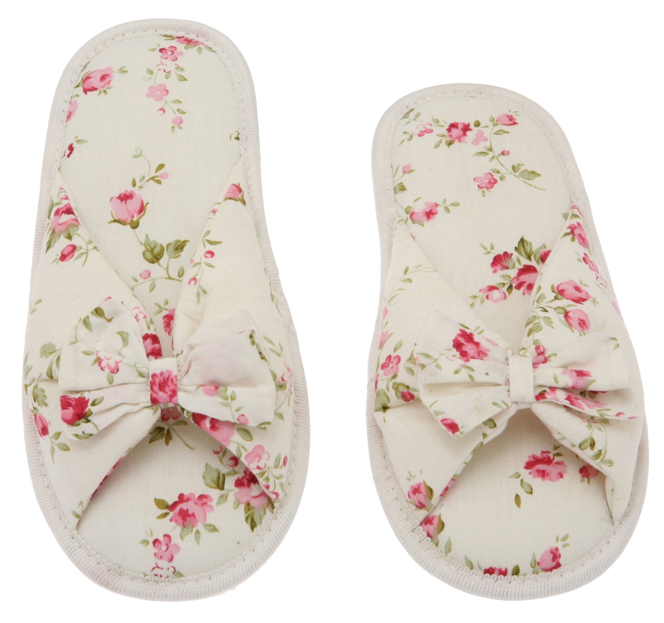 Printed Cotton Women Memory Foam Slippers, Butterfly Tie, Floral Peonies, 5-6