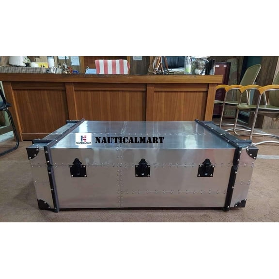 NauticalMart Richard's trunk coffee table aluminium (49"x 32"x16") for home decor