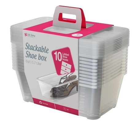 Life Story 5.7-Liter Clear Shoe & Closet Storage Box Stacking Container, 10 Pack