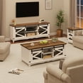 thumbnail image 4 of Whizmax 48" Coffee Table, Large Living Room Table with Sliding Barn Door and Storage, Rectangular Center Table with Adjustable Shelves, 4 of 7