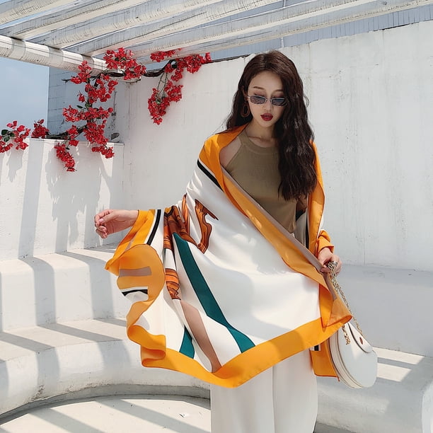 Xiao Hua Bufanda ligera con estampado floral para mujer, chal largo para la cabeza, para todas las estaciones, AB