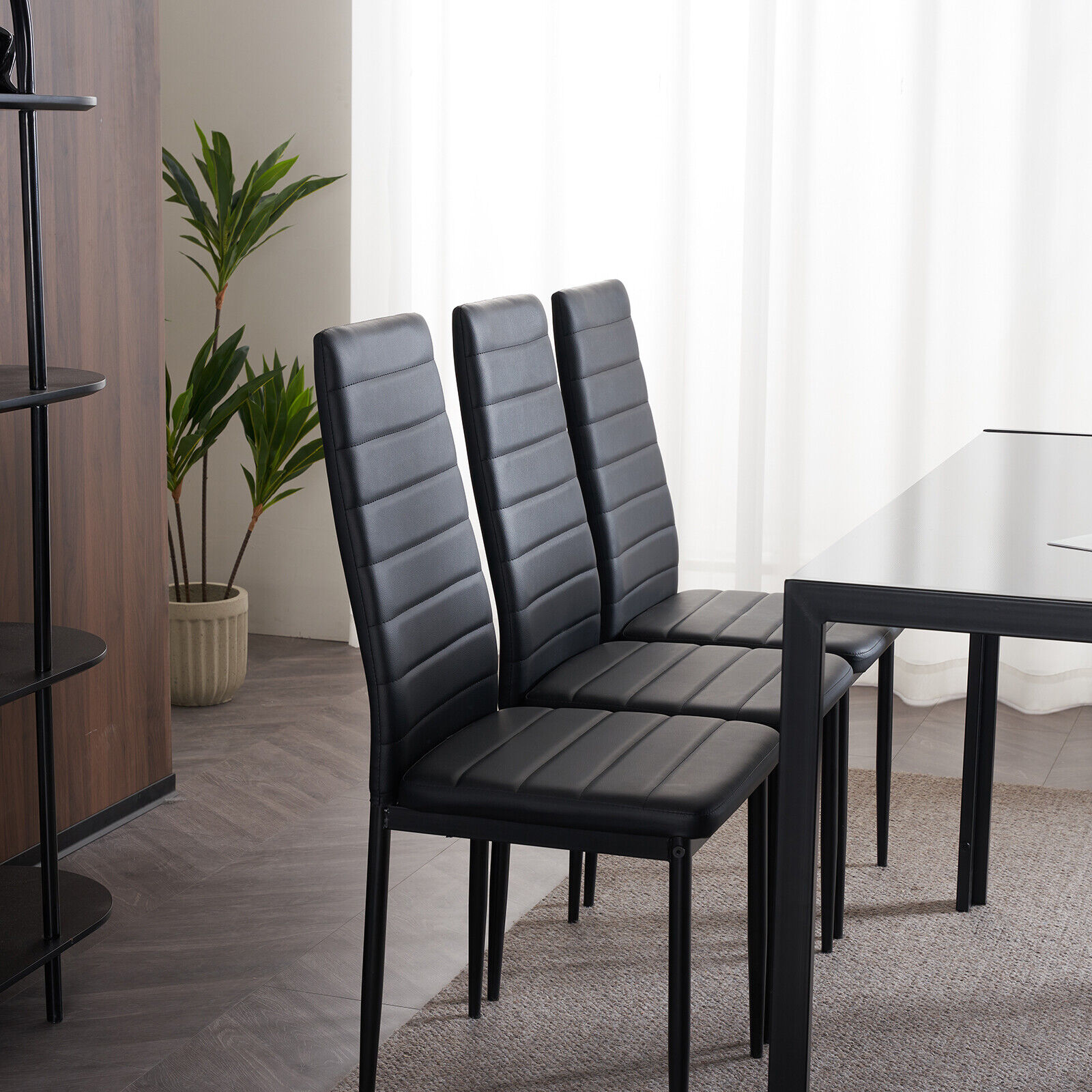Set of 4 Dining Chairs High PU Leather Elegant Design for Home Kitchen Black