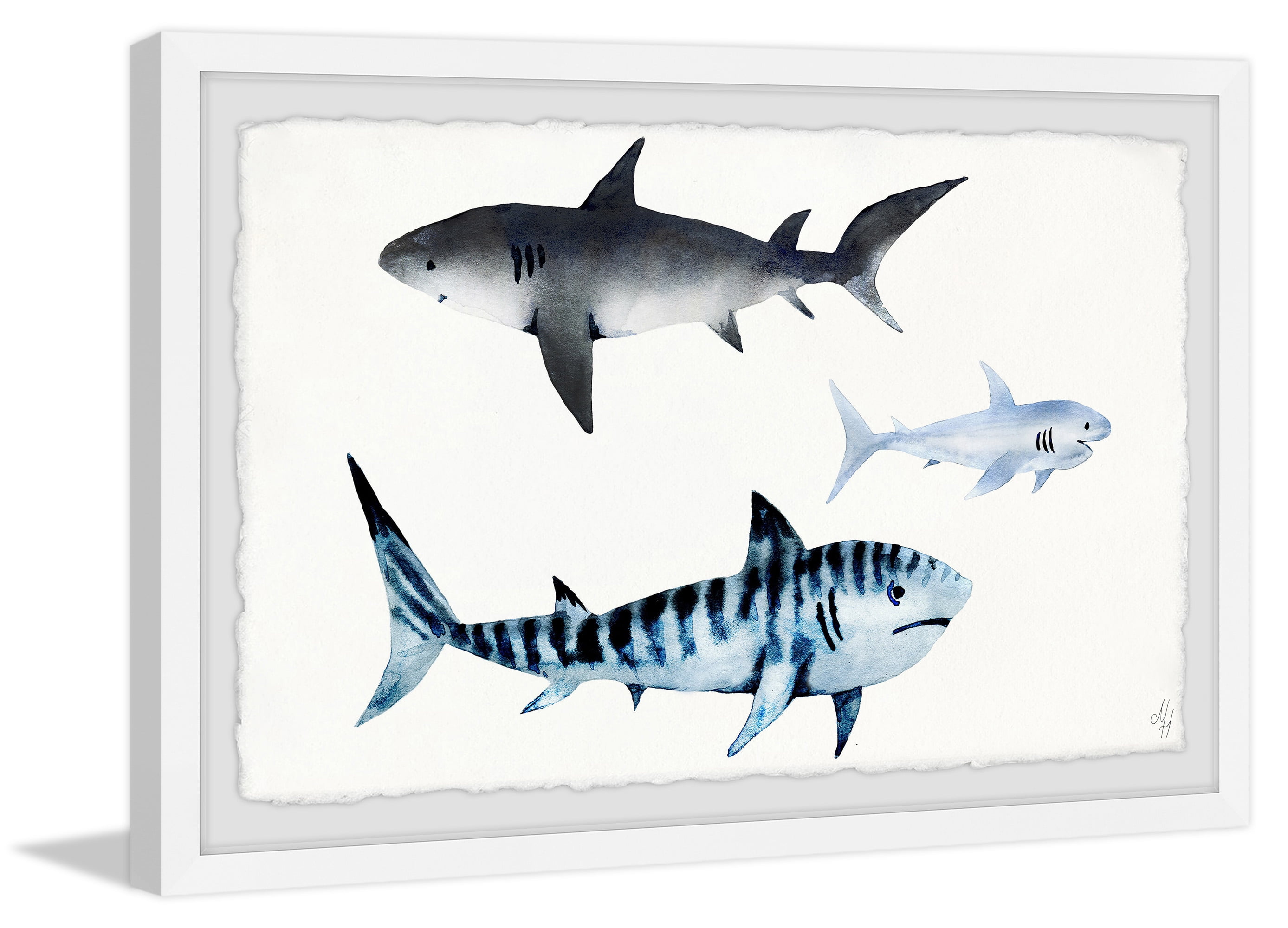 Marmont Hill The Sharks Framed Wall Art, 36.00" x 1.50"