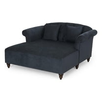 Benjara Loveseat Chaise Lounger- 2 Pillows- 63" Wood Frame- Charcoal Gray