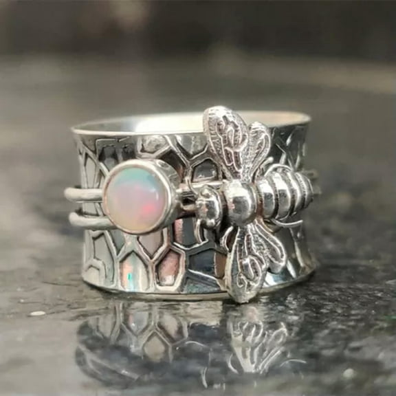 HOOUN Women 925 Silver Filled Cubic Zirconia Bee Jewelry Wedding Band Rings Size 6-10-8-Silver