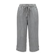 thumbnail image 4 of Summer 3/4 Capris for Women Straighte Leg Loose Capri Pants Elastic Waist Cropped Striped Palazzo Trousers with Pocket Black S, 4 of 6