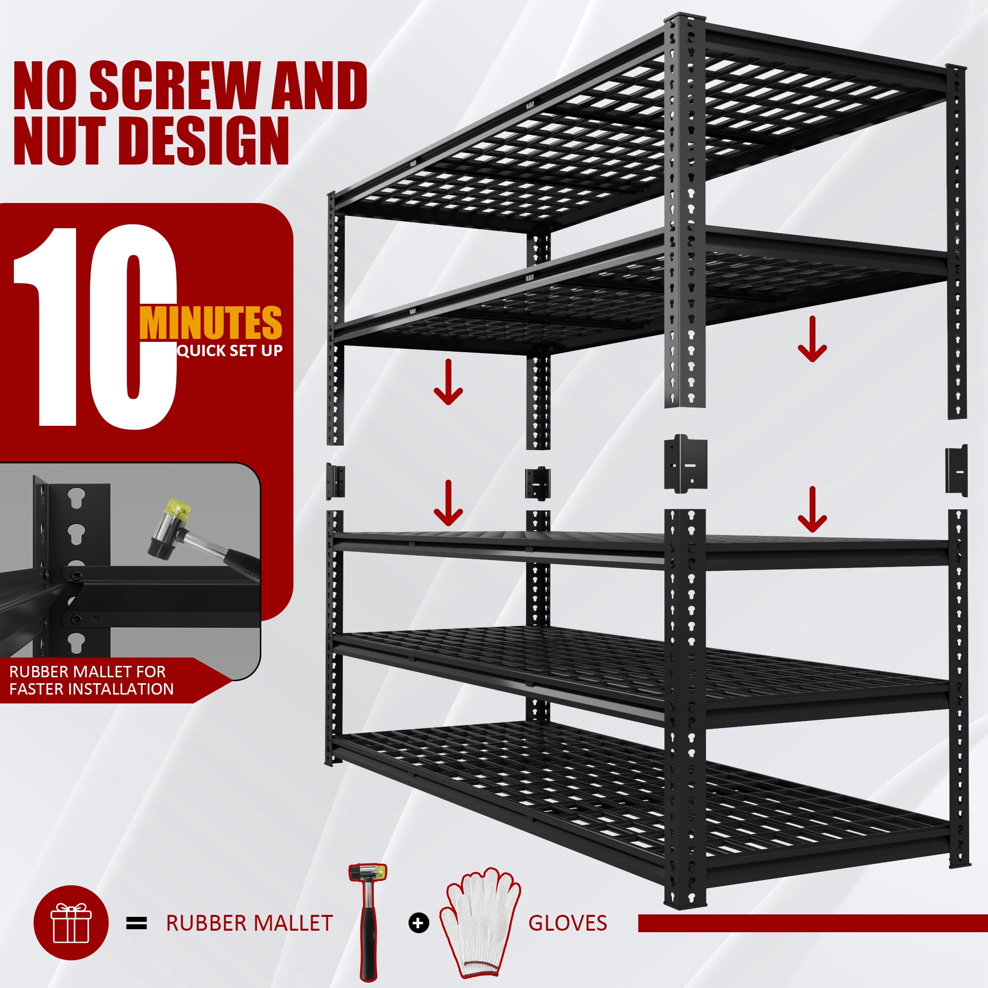 VDEVY 3030LBS Metal Storage Shelves 60"W x 24"D x 72"H Garage Shelving Units Adjustable Storage Rack Heavy Duty Industrial Shelving