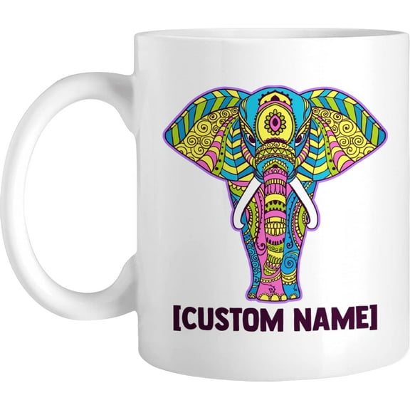 Personalized Coffee Mug Elephant Pattern, Customized Name Cute Elephant Floral Design Cup, Gift For Mom, Dad, Children, Kid On Birthday, Holiday, Mother Day, Father Day, Ceramic Cup