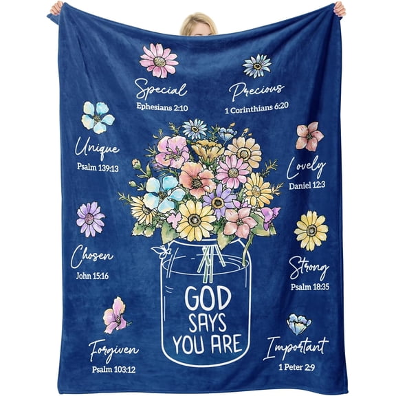 Christian Gifts for Women, Navy Blue Christian Blanket with Flowers, Inspiration Gifts for Women, Encouragement Religious Gifts, Blanket for Faith Birthday, Mothers Day Christmas, Nourishing Soul