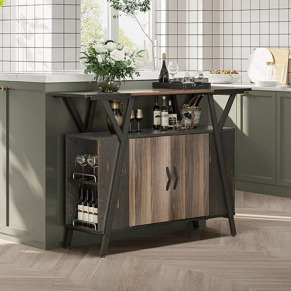 Bestier Kitchen Sideboard Cabinet with 2 Doors Coffee Bar Cabinet Buffet Table with Shelves