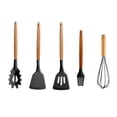 thumbnail image 1 of Utensilios de cocina de silicona con mango de madera, 5 uds. (espátula, pala para freír, cuchara para Fideos, cepillo de aceite y batidor de huevos), 1 of 5