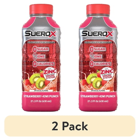 (2 pack) SueroX Zero Sugar Electrolyte Drink, Strawberry-Kiwi Punch, 21 oz