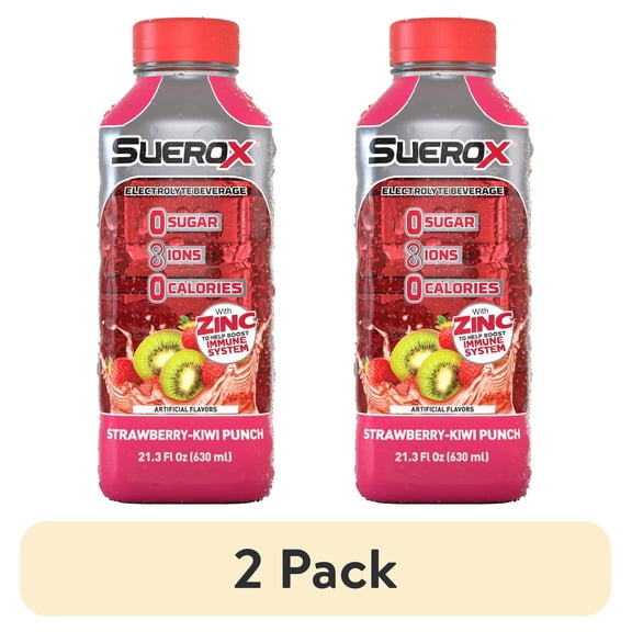 (2 pack) SueroX Zero Sugar Electrolyte Drink, Strawberry-Kiwi Punch, 21 oz