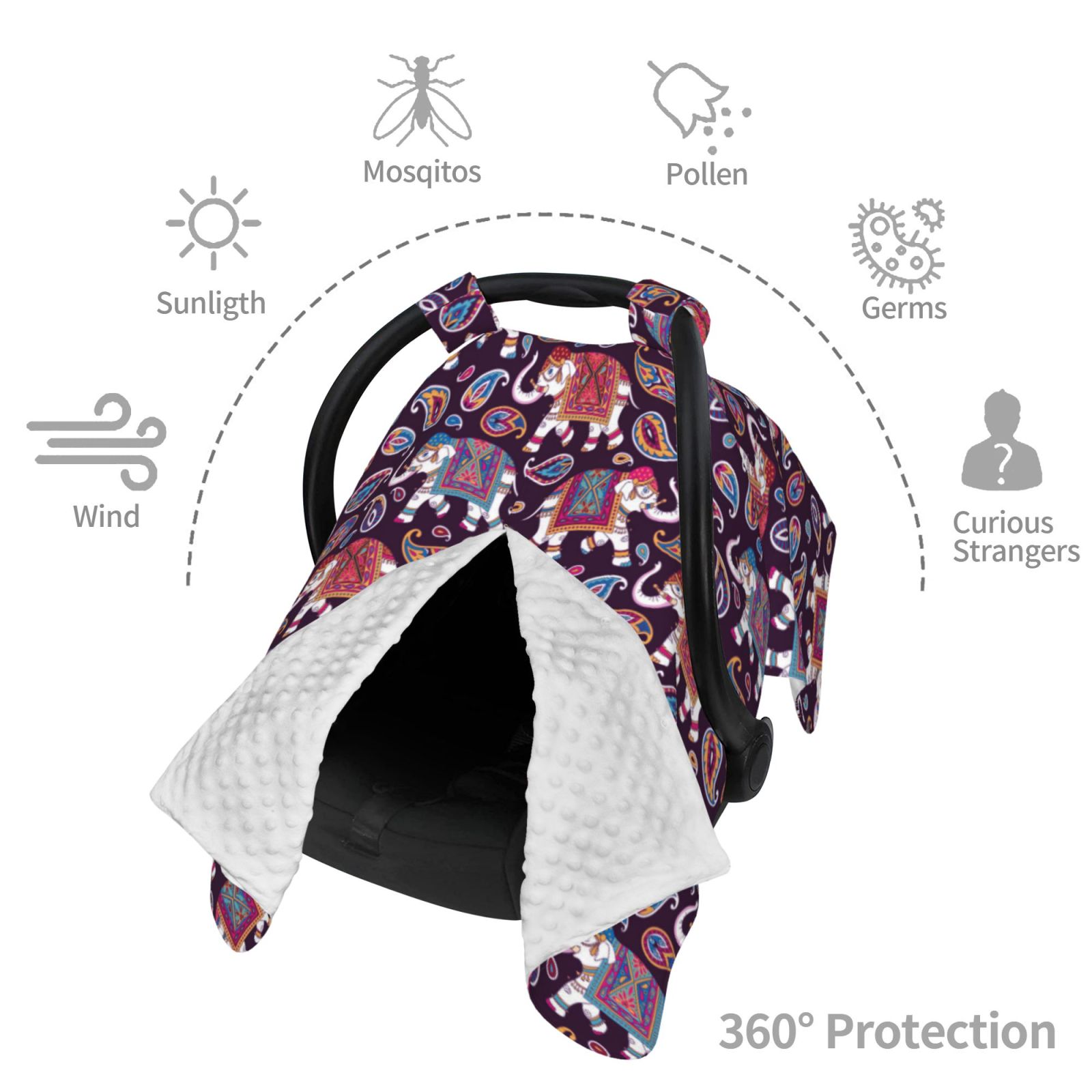 Car Seat Cover Baby - Elephants Paisley Breathable Infant Car Seat Cover for Baby Carseat, Lightweight Comfort Baby Essentials Must Haves Newborn Stuff for Girl Boy