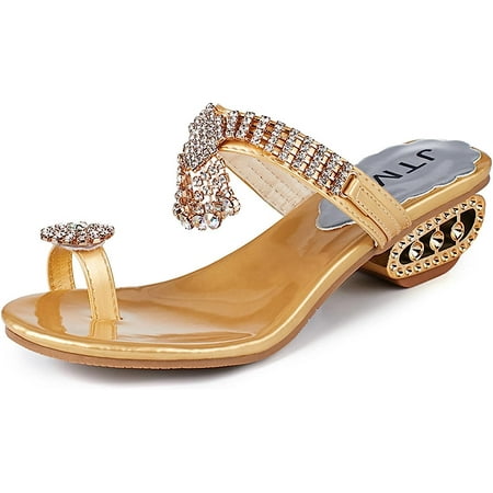 

Women Summer Rhinestone Low Heel Toe Ring Sandals Casual Slip On Clip Toe Sandals Beach Party Evening Slipper Sandals