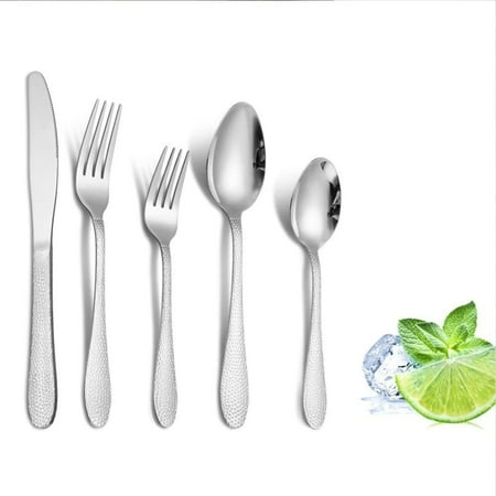 

LIZHOUMIL 20pcs Cutlery Set Hammer Grain Mirror Finish Smooth Edge Stainless Steel Fork Spoon Set Flatware Set Tableware Utensils Service for 4 Home Kitchen Silver
