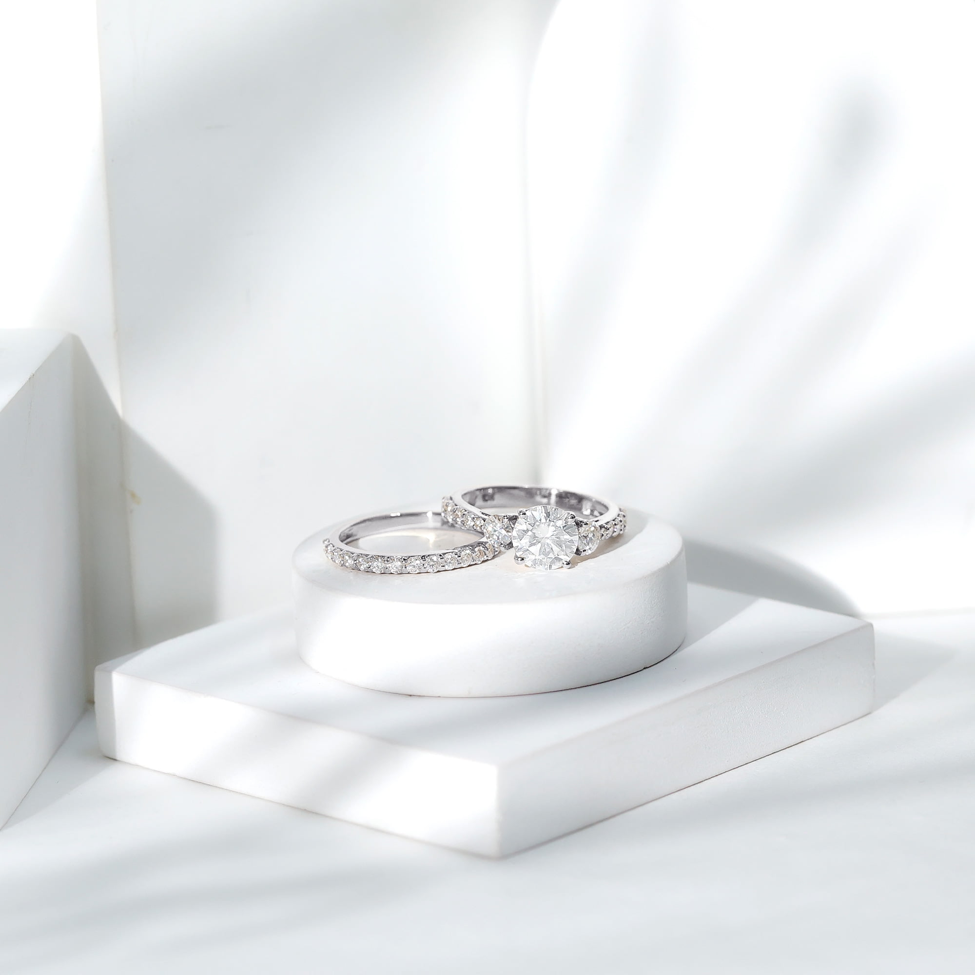 Rosec Jewels Certified Moissanite Wedding Engagement Ring Set for Women, 925 Sterling Silver, US 4.00