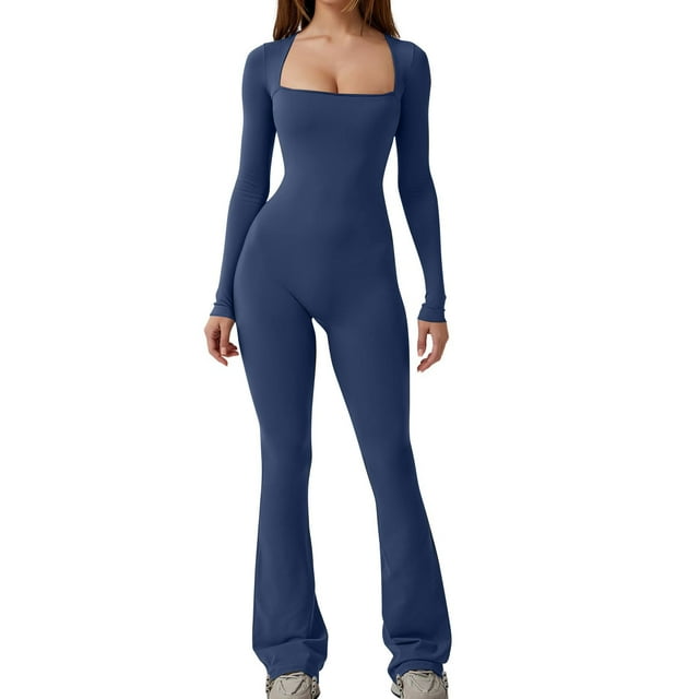 Tidyack , Combinaison à Manches Longues Taille Haute, Couleur Unie Jambe Grand, Tissu Extensible, Mode Automne Hiver, pour Femmes, Design à Taille Cintrée, Port Quotidien Confortable, 100 % Polyester, Style Décontracté Bureau
