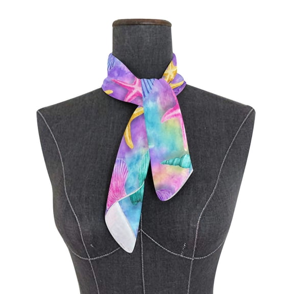 Square Scarf 24x24 Inch Magical Seashell Wonderland Silky Satin Sun Protection Neck Scarf for Women Multi-Purpose Head Wrap Bandana for Hair Bag Decoration