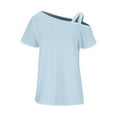 thumbnail image 4 of Nmnitkp Women's Summer Short Sleeves Tops Cold Shoulder V Neck Shirts Casual Strappy Tees, 4 of 5