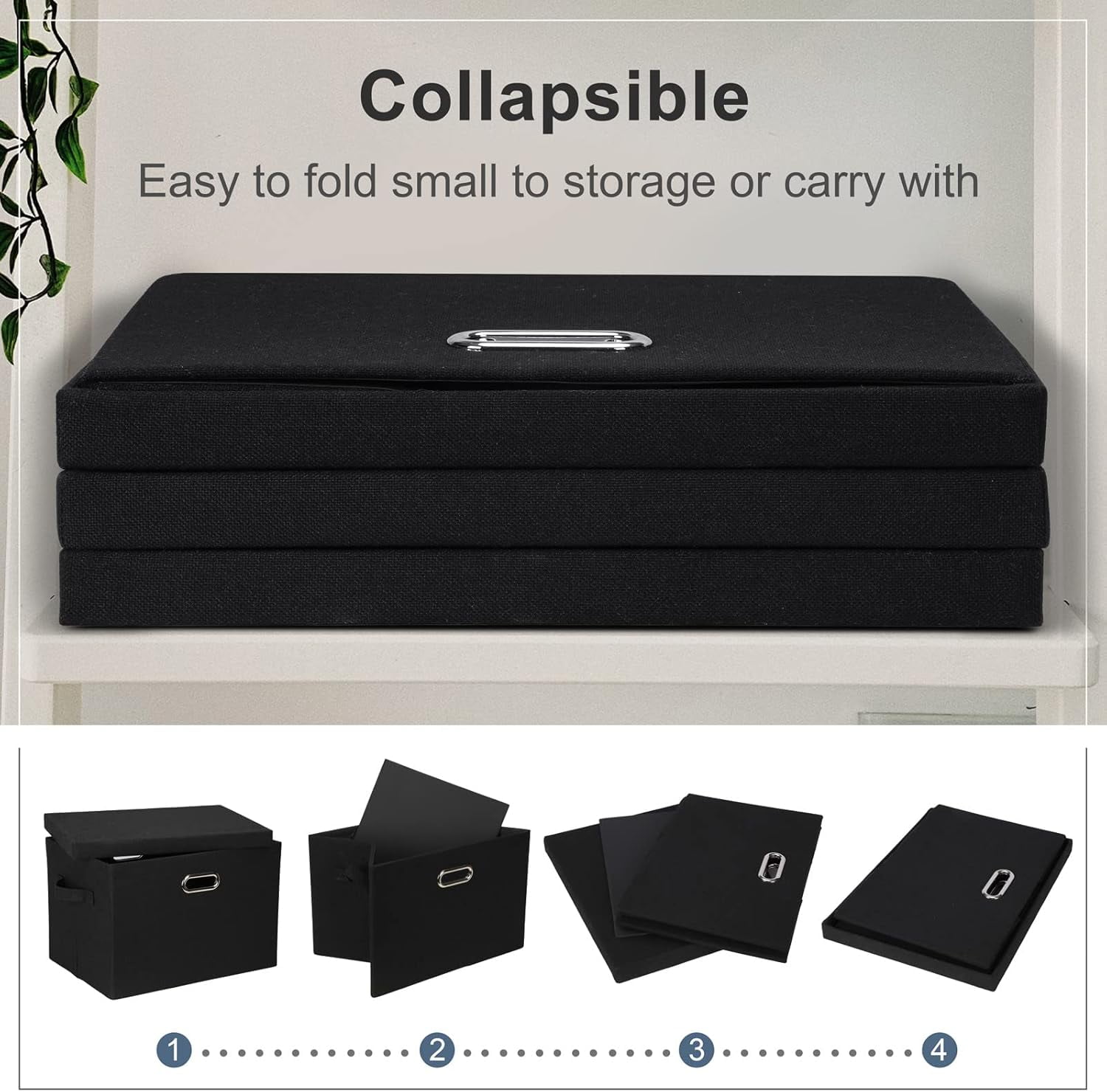 Large 17" 36 Quart Collapsible Stackable Storage Bins with Lids, 5 Packs Linen Fabric Closet Boxes with Lids, Storage Cube Baskets Container Organizers for Bedroom Office(17 x12 x11)