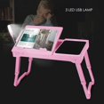 thumbnail image 3 of GPCT Foldable Laptop Table Bed Notebook Desk w/Cooling Fan Mouse Board LED light 4 x USB Ports Breakfast Snacking Tray with Storage Groove For Home Office Use, 3 of 9