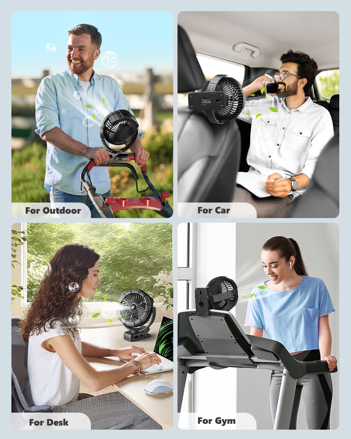 JINLICTE Portable Misting Clip on Fan with 5200mAh Battery, 3 Speeds & LED Light - 360° Rotation Mist Cooling Fan for Stroller, Camping, Outdoor Use - Rechargeable