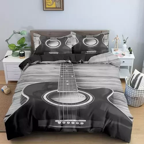 YJHDM guitar Printed Bedding Set Luxury Musical Quilt Duvet Cover with Zipper Full Queen Size
