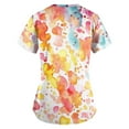 thumbnail image 3 of ADSSDQ Fun Scrub Tops Women Color Dots Printed Srcubs Tops Stretch Plus Size Short Sleeve V-Neck Working Nurse Uniform with Pockets Orange S, 3 of 3
