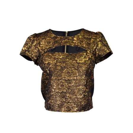 Brocade Jacquard - Oxford Circus Holiday Shiny Party Brocade Jacquard Sleeve Cutout Blouse Top