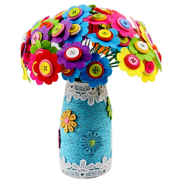 DIY Flower Craft Kit for Kids - Make Your Own Bouquet with Buttons and Flowers
