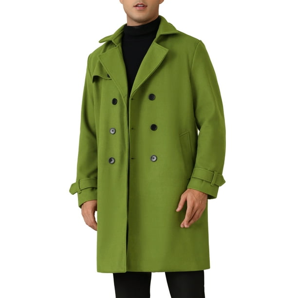 Abrigo Trench Chic de Invierno para Hombre, Doble Botonadura, Solapa Formal, Largo, Color Verde Oliva