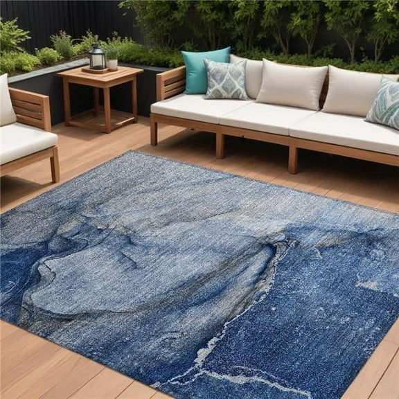 HomeRoots 560580 9 x 12 ft. Navy Blue Abstract Washable Non Skid Indoor Outdoor Rectangle Machine Woven Area Rug