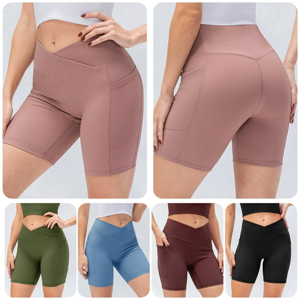 Women Yoga Shorts with Pockets Ribbed High Waist Push up Shorts for Workout  Running Gym Home Sportswear