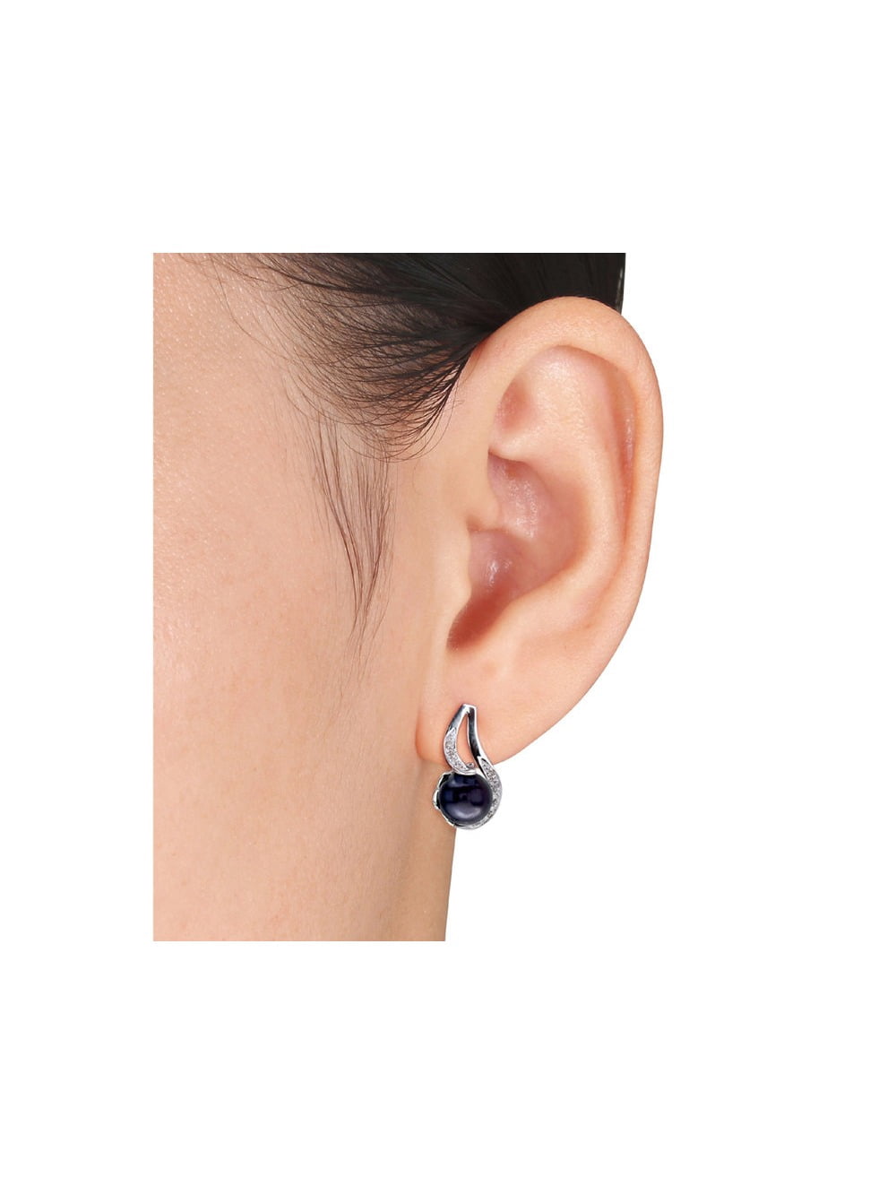 9-9.5mm Freshwater Cultured Black Pearl Earrings in Sterling Silver for Women