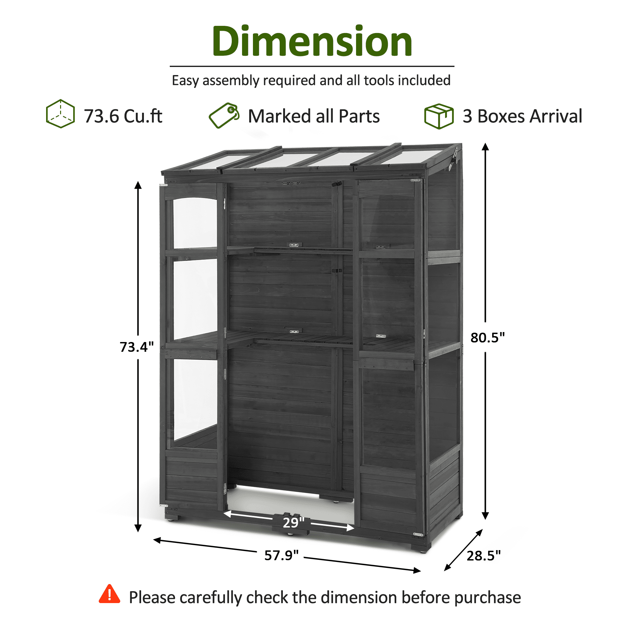 MCombo Wood Walk-in Outdoor Large Greenhouse 0899(Dark Grey)