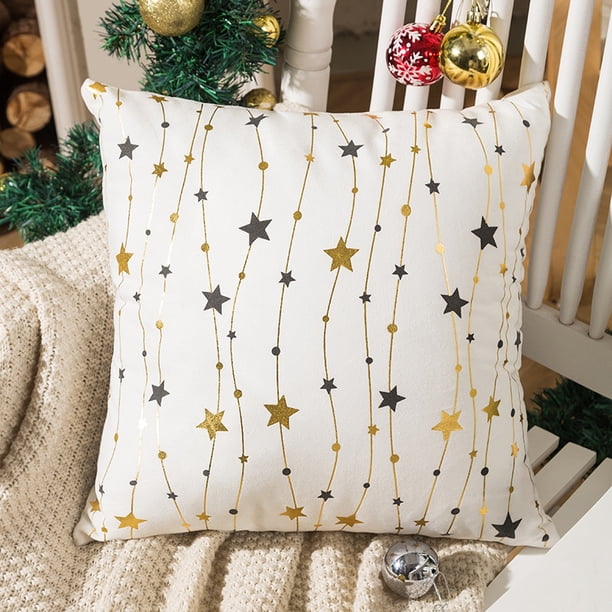 fundas de almohada de Navidad, color dorado, fundas de cojín decorativas de invierno para sofá y sillón(A.)(1 pieza)