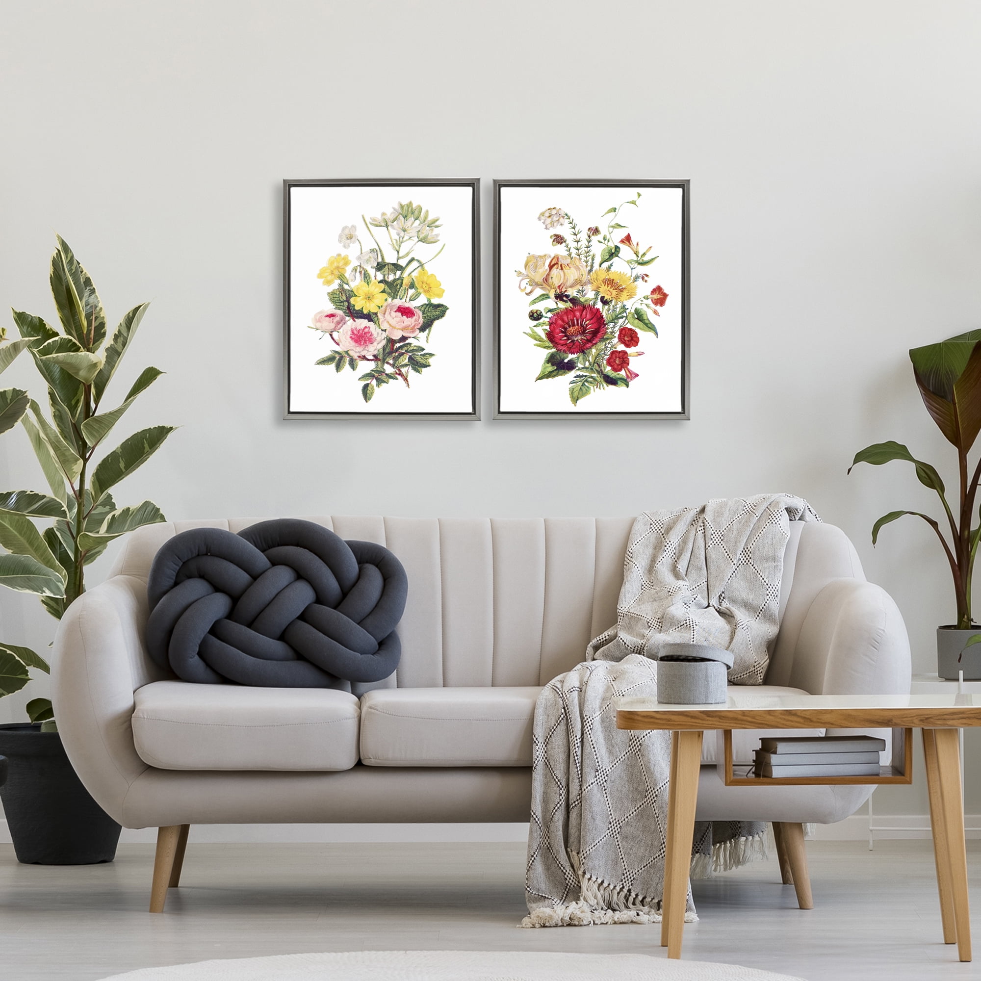Mixed Flower Bushels 2 Piece Gray Framed Floater Canvas Set, design by Lettered and Lined