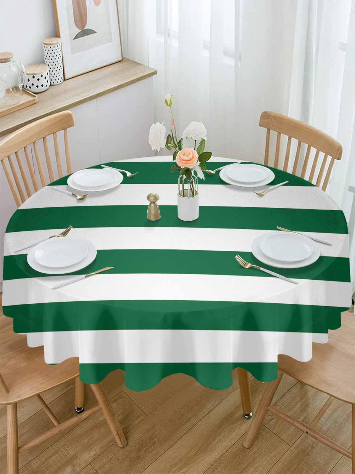 Round Tablecloth Green White Striped Waterproof Oil Proof Polyester Table Cloth Cover Decor for Home Dining Outdoor,Patio,Parties, 54" Dia. Minimalist Christmas