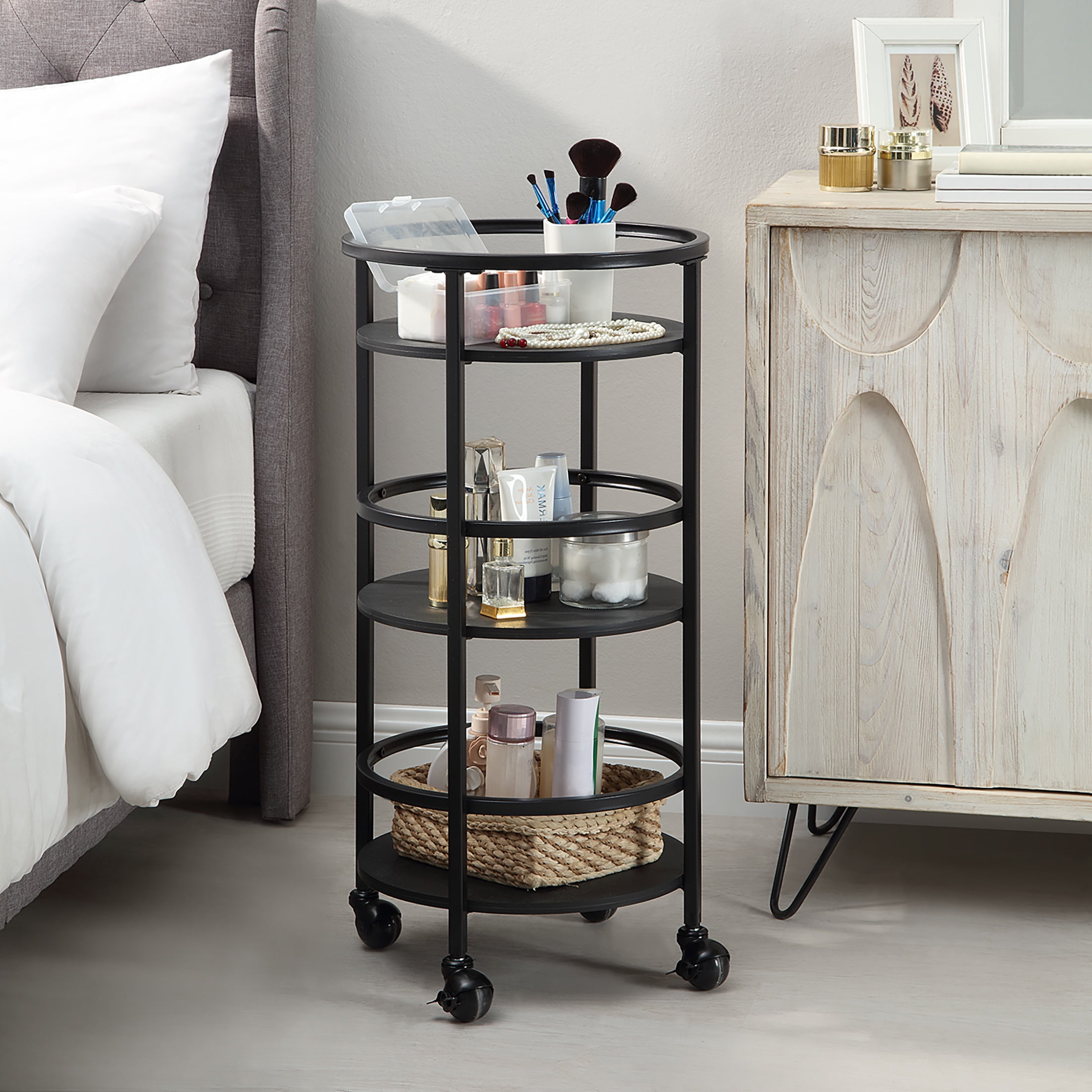 Mainstays 32"  3-Tier Rolling Round Kitchen Storage Bar Cart, Black