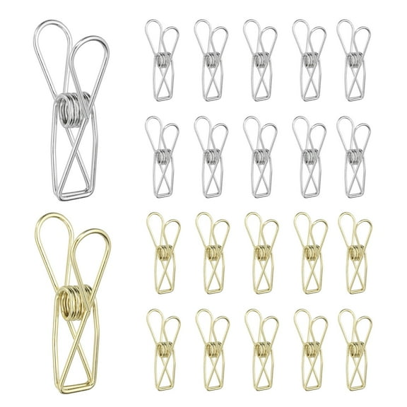 Uxcell 50Pcs Paper Office Binder Clips, 1.26" Small Metal Wire Hollow Out Paper Clamps Long Tail Binder Clips for Photo Clothes Hanging Office Home Kitchen Food Package, Silver/Gold