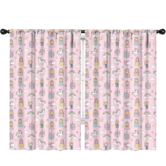 Blackout Kids Curtains,Princess and Unicorn Pink Pattern Children's Insulated Curtains Set Of 2,Bedroom Essentials,Toddler Room Decor 52"x84"