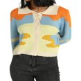 thumbnail image 1 of Women‘s Button Down Sweater Crop Tops Long Sleeve Color Block Knit Cardigan Lapel Spring Fall Outwear, 1 of 6