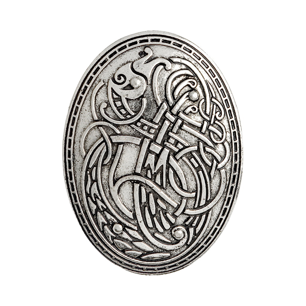 set of 2 Medieval Oval viking cloak pins fantasy celtic metal Gold Silver